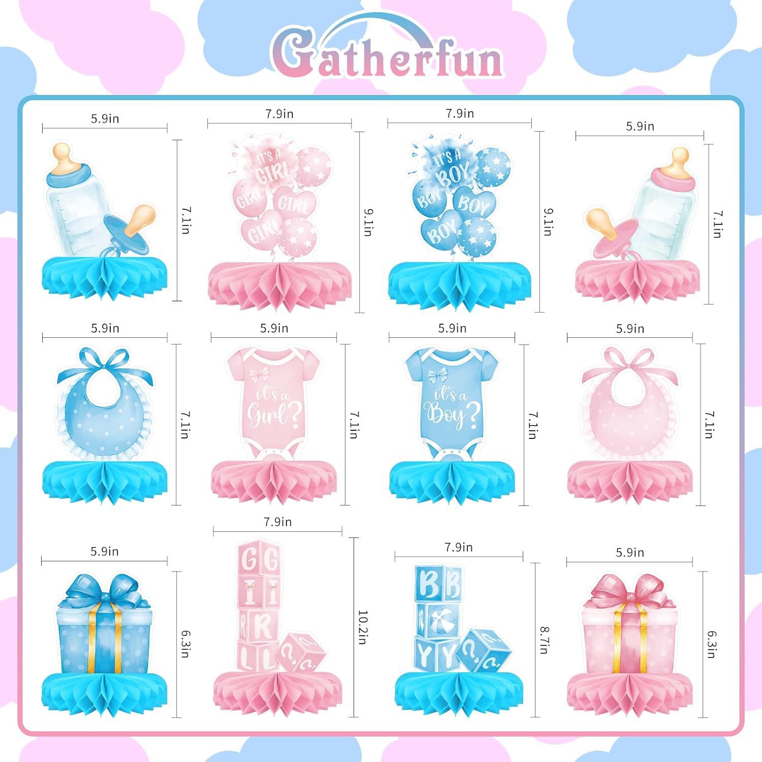 12PCS/Set Gender Reveal Honeyc - Tablet Accessories Kit recension och pris